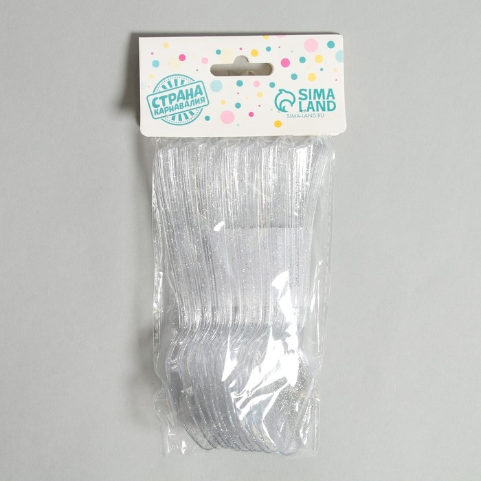 Ложки пластиковые «Блеск», в наборе 12 штук, цвет серебро Ложки пластиковые «Блеск», в наборе 12 штук, цвет серебро