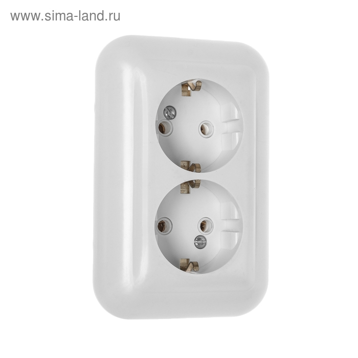 Розетка  Розетка "Элект" РС 16-002, 16 А, 250 В, двухместная, скрытая, с з/к, белая