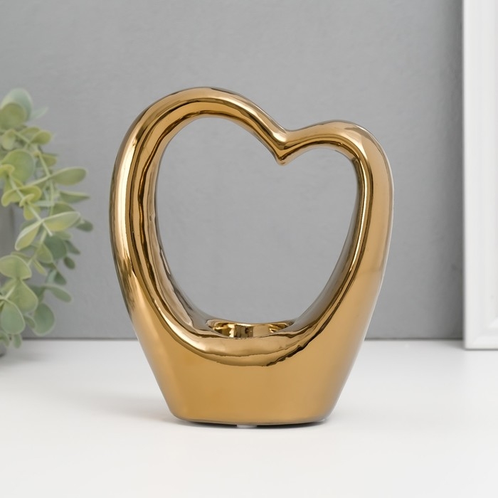 Подсвечник керамика на 1 свечу  Подсвечник керамика на 1 свечу "Сердце" d=4 см золото 14,5х6х17 см