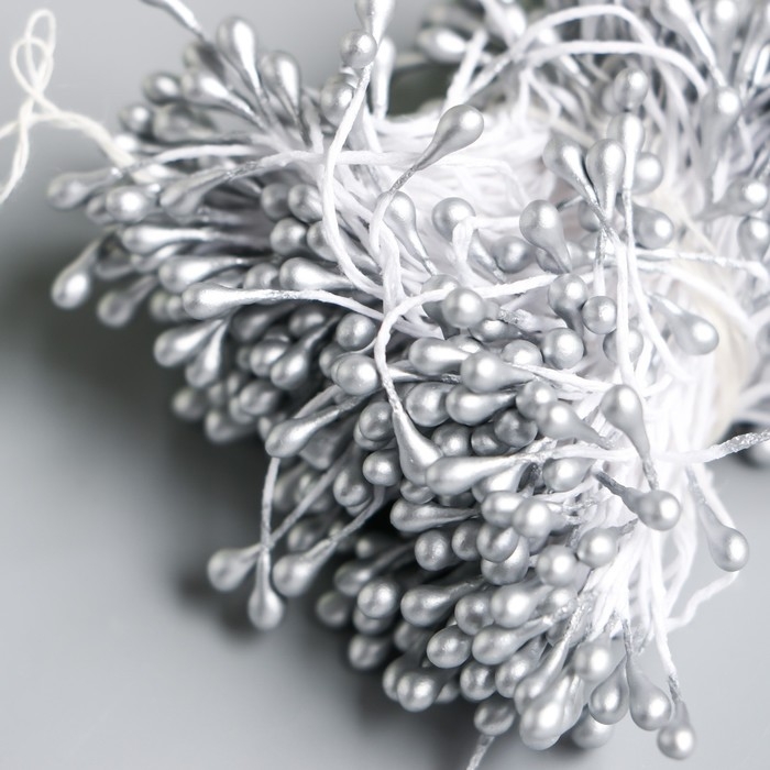 Тычинки для цветов Тычинки для цветов "Капельки глянец серебристые" набор 300 шт длина 6 см