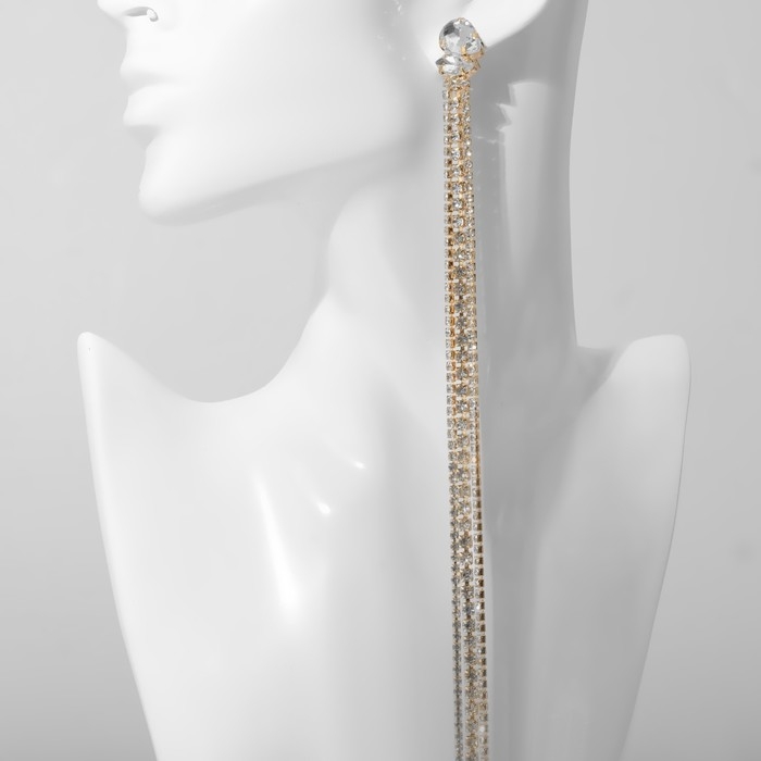 Серьги висячие со стразами «Водопад» овал 3 нити, цвет белый в золоте, 32 см Серьги висячие со стразами «Водопад» овал 3 нити, цвет белый в золоте, 32 см