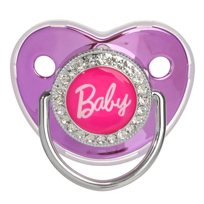 Соска - пустышка силиконовая ортодонтическая «BABY», от 12 мес., с колпачком, цвет розовый/серебро, стразы Соска - пустышка силиконовая ортодонтическая «BABY», от 12 мес., с колпачком, цвет розовый/серебро, стразы