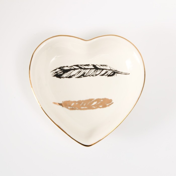 Сувенир керамика подставка под кольца Сувенир керамика подставка под кольца "Сердце. Пёрышки" 10,5х10х2 см