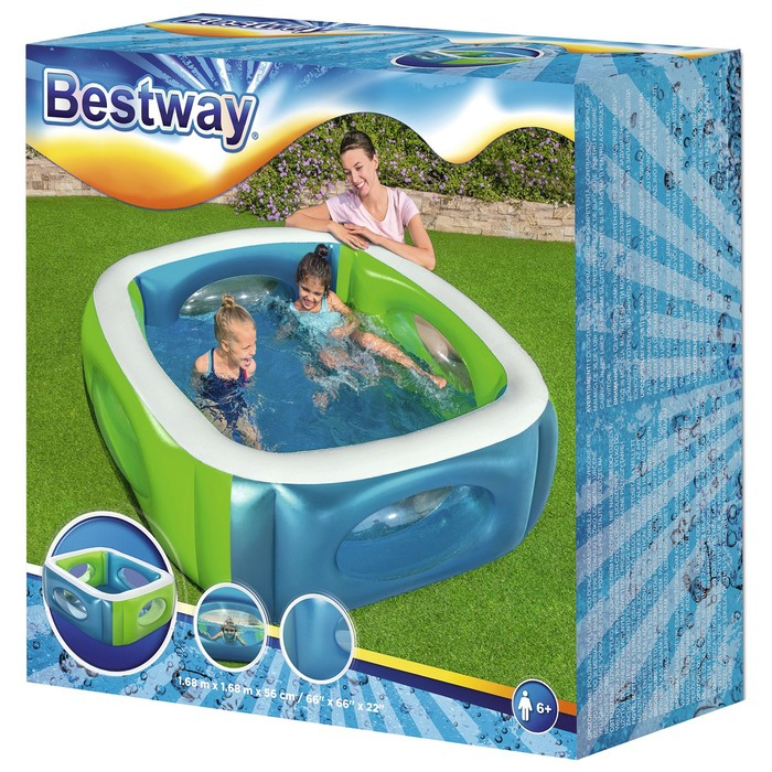 Бассейн надувной, 168 х 168 х 56 см, с окошками, от 6 лет, 51132 Bestway
