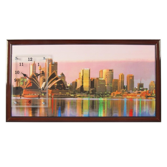 Часы-картина настенные, интерьерные  Часы-картина настенные, интерьерные "Сиднейский театр", 50 х 100 см, на холсте, бесшумные