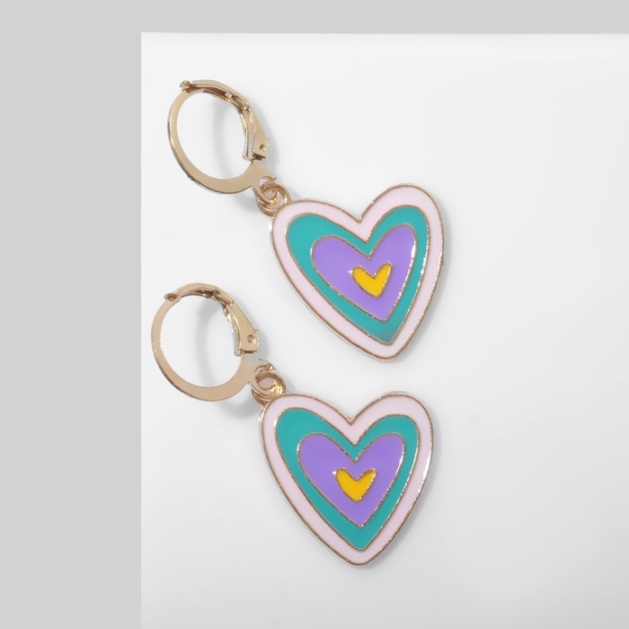 Серьги эмаль «Сердце», цветные в золоте Серьги эмаль «Сердце», цветные в золоте