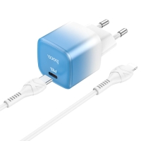 Сетевое зарядное устройство Hoco C101A, Type-C, 20 Вт, PD + QC, Type-C - Lightning,1 м,синий