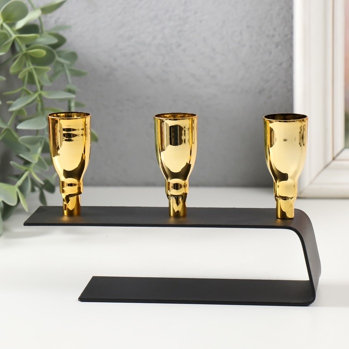 Подсвечник металл на 3 свечи Подсвечник металл на 3 свечи "Деко" чёрный с золотом 15,2х4,7х11 см