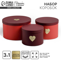 Набор шляпных коробок для цветов 3 в 1, упаковка подарочная, «Красный», 18 х 13 см - 25 х 15 см