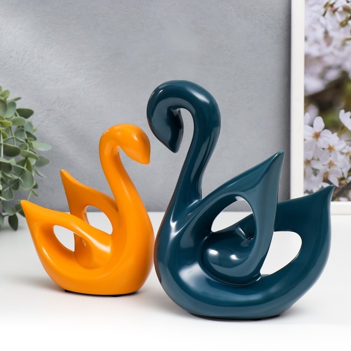 Сувенир керамика Сувенир керамика "Лебеди синий и оранжевый" глянец набор 2 шт 14х6х15 15х20х20 см