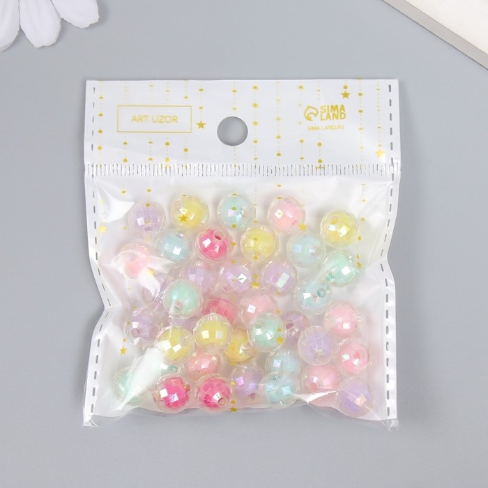 Бусины пластик Бусины пластик "Шар с гранями - внутренний цвет ассорти" набор 20 гр d=0,8 см