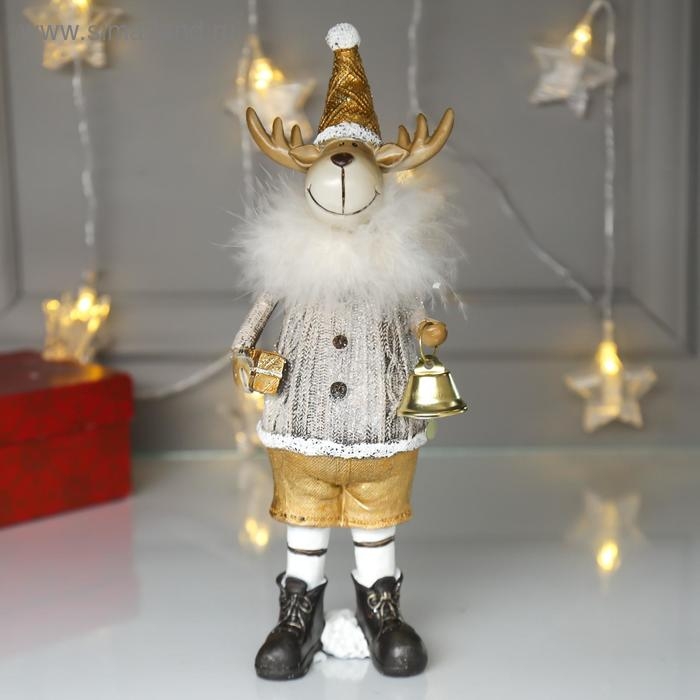 Сувенир полистоун Сувенир полистоун "Лосик в серебристом свитере с колокольчиком" 27х6,5х9 см