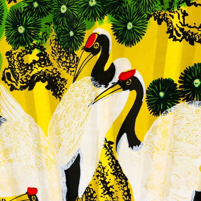 Веер бамбук, текстиль h=90 см  Веер бамбук, текстиль h=90 см "Журавли" жёлтый