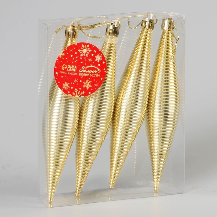 Украшение ёлочное Украшение ёлочное "Морозец" (набор 4 шт) 3х14,5 см, золото