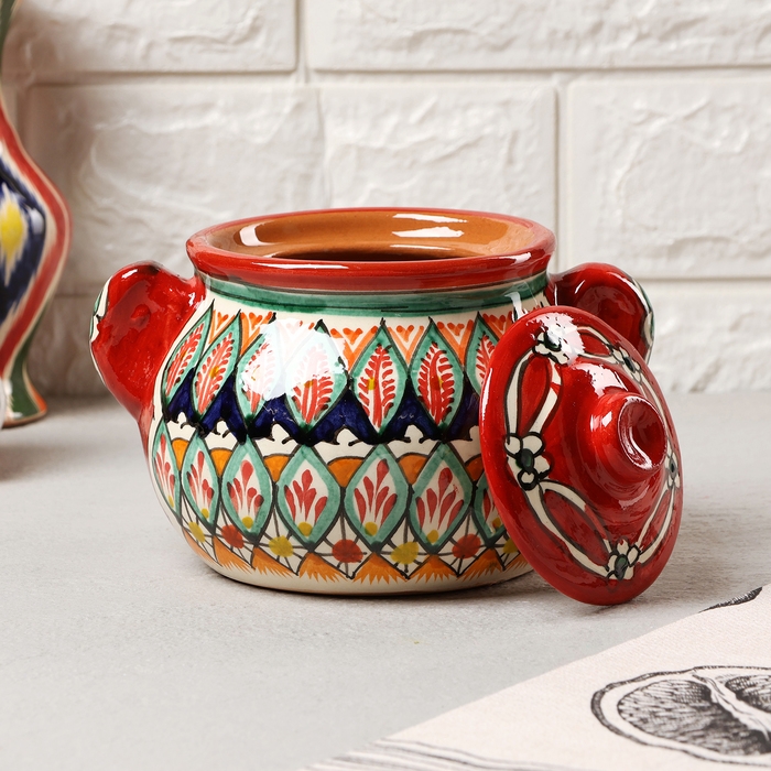 Сахарница Риштанская Керамика Сахарница Риштанская Керамика "Узоры", 500 мл, красная