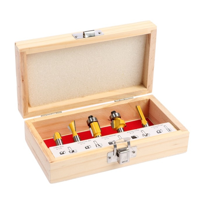 Набор фрез по дереву ТУНДРА, деревянный ящик, хвостовик 8 мм, 5 шт. Набор фрез по дереву ТУНДРА, деревянный ящик, хвостовик 8 мм, 5 шт.