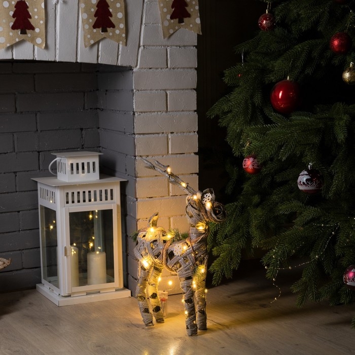 Светодиодная фигура «Серый олень» 29 × 42 × 10 см, металл, текстиль, батарейки ААх2 (не в комплекте), свечение тёплое белое