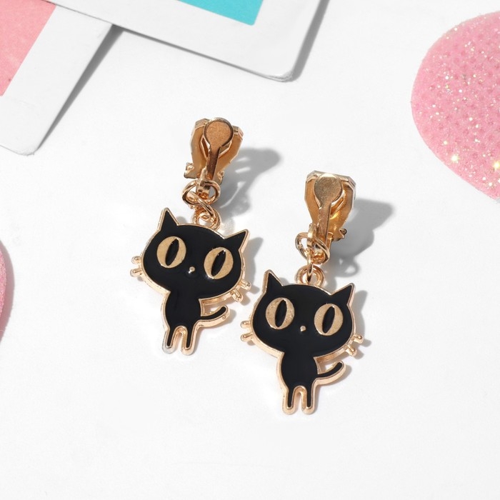 Клипсы детские «Выбражулька» котята, цвет чёрный в золоте Клипсы детские «Выбражулька» котята, цвет чёрный в золоте