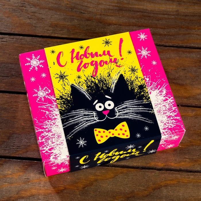 Новый год. Подарочная коробка Новый год. Подарочная коробка "Черный кот",18,5 х 16 х 5,8 см