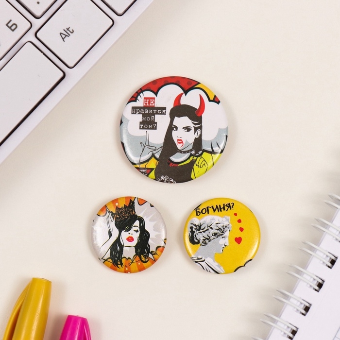 Значки закатные набор 3 шт d=25 мм d=35 мм Значки закатные набор 3 шт d=25 мм d=35 мм "Мой тон" 7х7 см