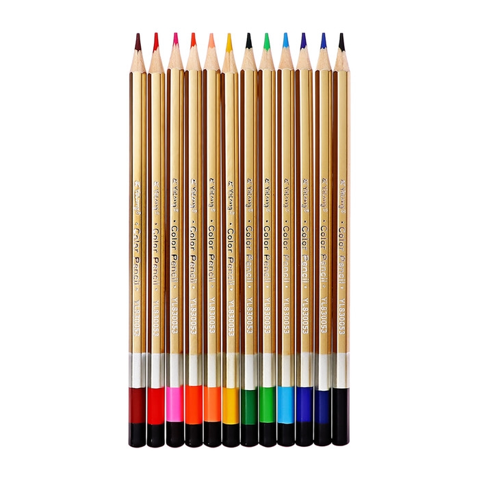 Карандаши 12 цветов, в картонной коробке, шестигранные, корпус золото, деревянные, Пейзаж Карандаши 12 цветов, в картонной коробке, шестигранные, корпус золото, деревянные, Пейзаж