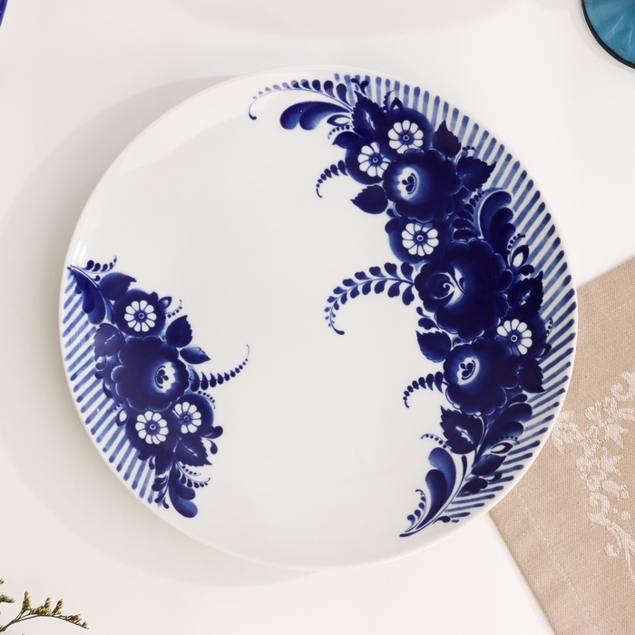 Тарелка Тарелка "Романс букет", д-240мм, нео гжель