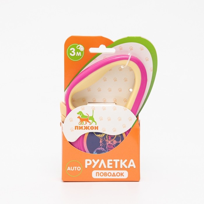 Рулетка Рулетка "Пижон" с прорезиненной ручкой, 3 м, до 15 кг, трос, розово-жёлтая