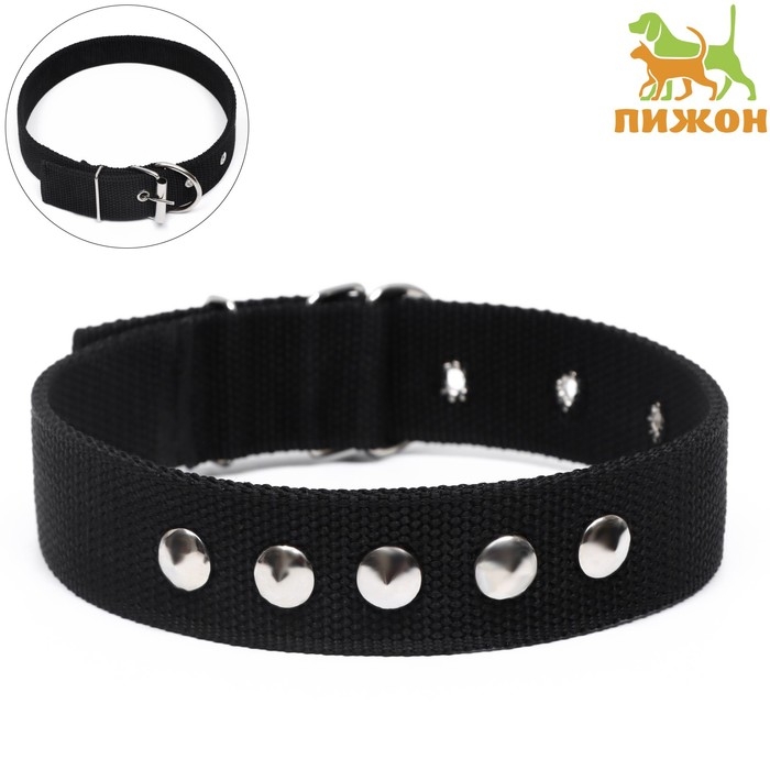 Ошейник клепаный, 48,5 х 3 см, ОШ 31-40 см, полиэстер, чёрный Ошейник клепаный, 48,5 х 3 см, ОШ 31-40 см, полиэстер, чёрный