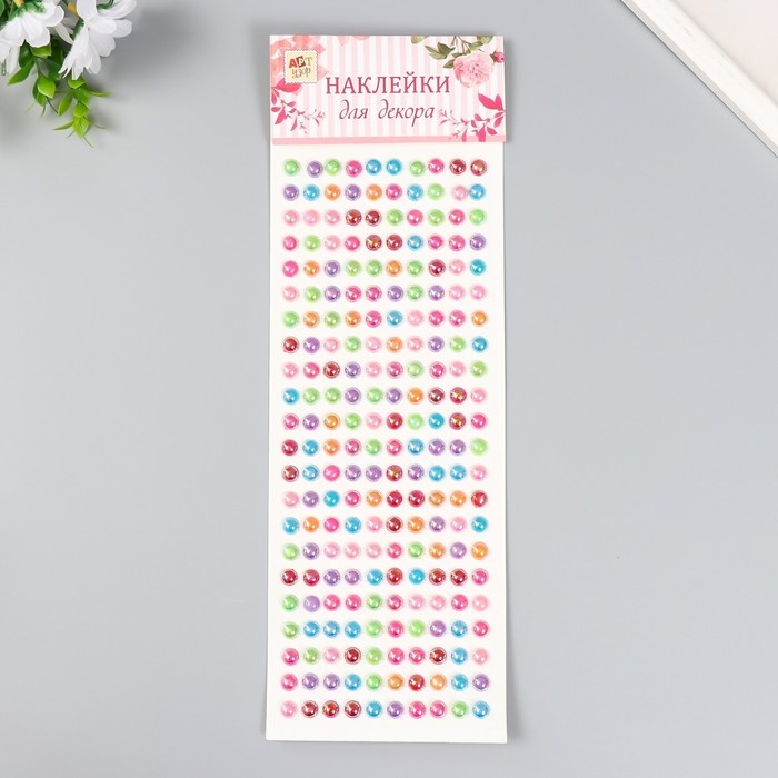 Наклейка пластик стразы Наклейка пластик стразы "Полужемчужины перламутр" d=0,7 см МИКС 10,7х32 см