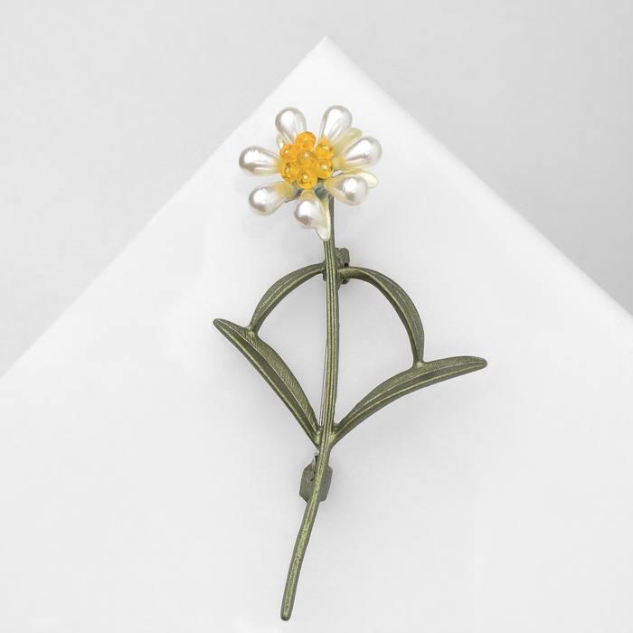 Брошь «Цветок» одуванчик, цветок бело-жёлтый, бутон зеленый Брошь «Цветок» одуванчик, цветок бело-жёлтый, бутон зеленый