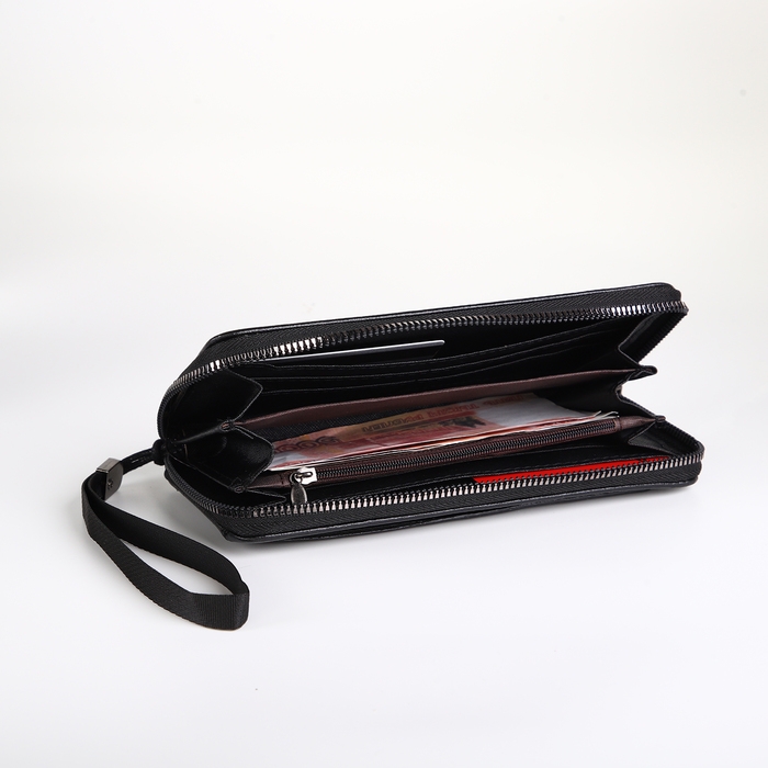 Портмоне-клатч мужской на молнии, цвет чёрный Портмоне-клатч мужской на молнии, цвет чёрный