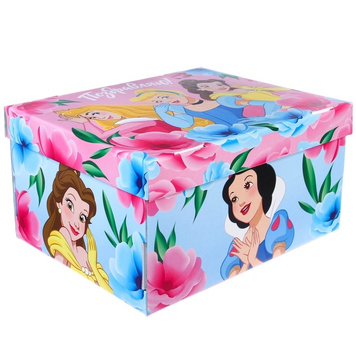 Подарочная коробка с крышкой, складная Подарочная коробка с крышкой, складная "Поздравляю" 31х25.5х16 см, Принцессы