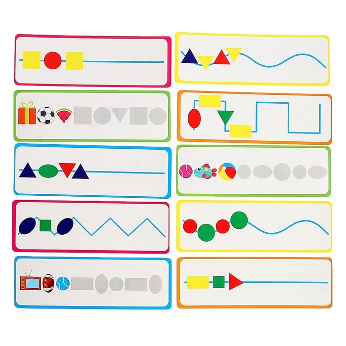 Развивающая игра «Закончи ряд», 10 карточек, картонные фигурки, по методике Монтессори Развивающая игра «Закончи ряд», 10 карточек, картонные фигурки, по методике Монтессори