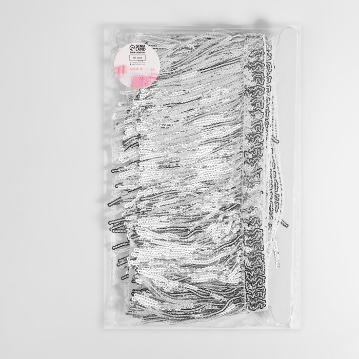 Тесьма с пайетками «Бахрома», d = 3 мм, 10 см, 4,5 ± 0,5 м, цвет серебряный Тесьма с пайетками «Бахрома», d = 3 мм, 10 см, 4,5 ± 0,5 м, цвет серебряный