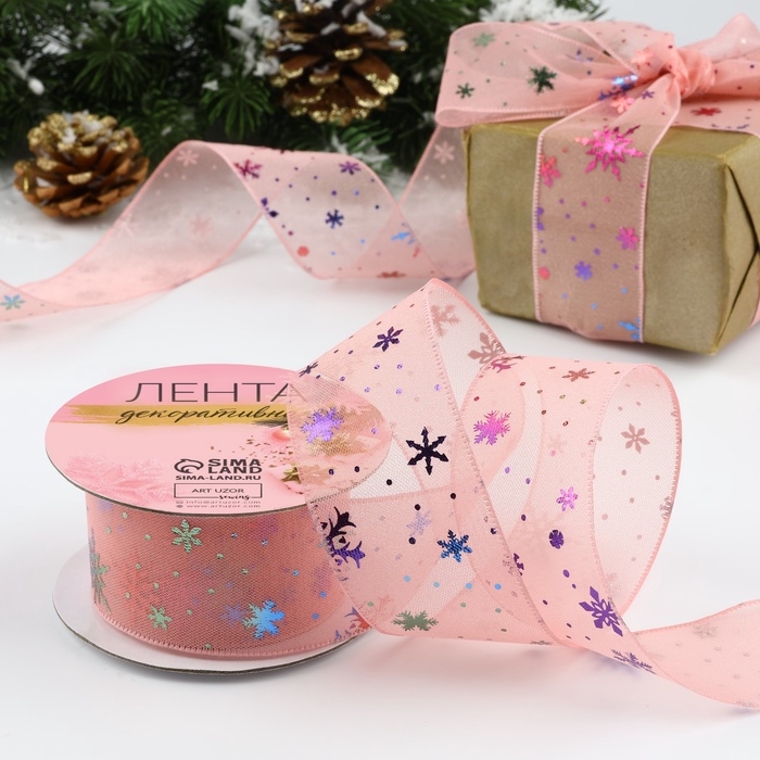 Лента капроновая «Снежинки», 40 мм, 9 ± 0,5 м, цвет розовый Лента капроновая «Снежинки», 40 мм, 9 ± 0,5 м, цвет розовый