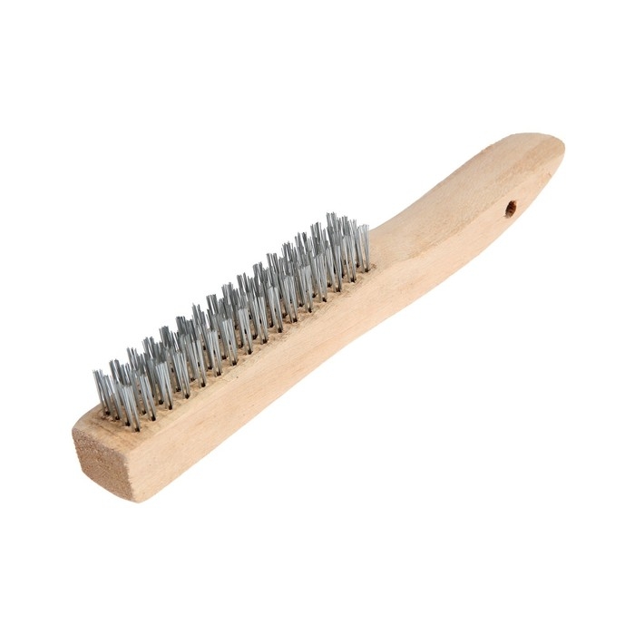 Щетка металлическая ручная ТУНДРА, закаленная проволока, деревянная рукоятка, 4-рядная Щетка металлическая ручная ТУНДРА, закаленная проволока, деревянная рукоятка, 4-рядная