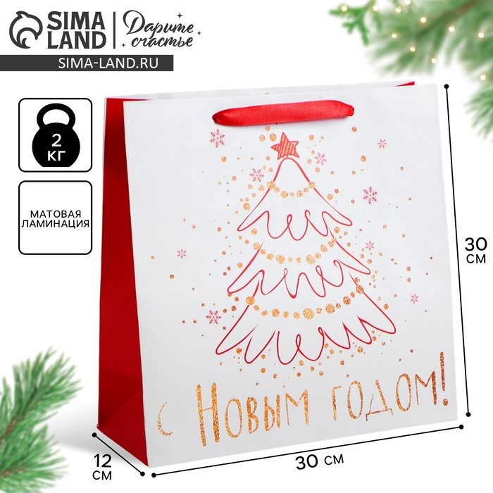 Пакет подарочный новогодний ламинированный квадратный «Снежного Нового года!», 30 х 30 х 12см, Новый год Пакет подарочный новогодний ламинированный квадратный «Снежного Нового года!», 30 х 30 х 12см, Новый год