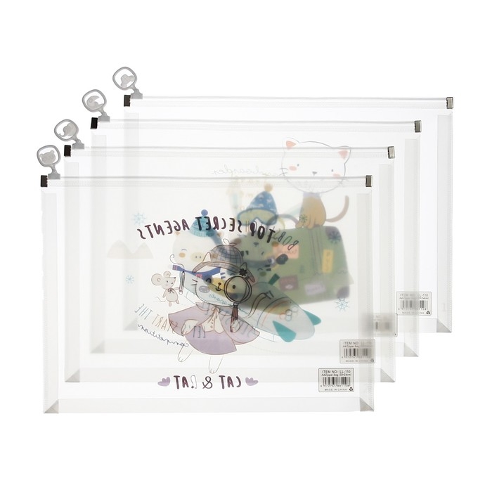 Папка-конверт на молнии формат А4, 180мкр, с рисунком Папка-конверт на молнии формат А4, 180мкр, с рисунком "Звери", МИКС