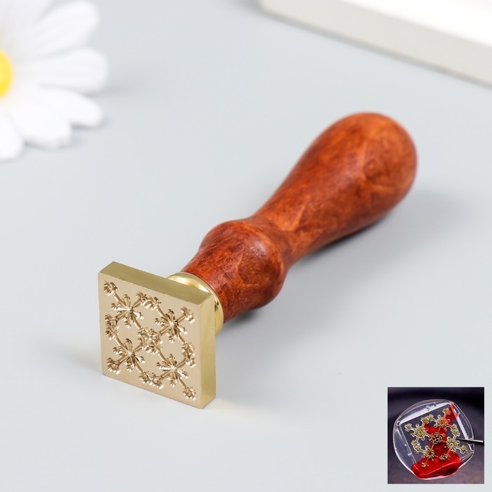 Печать для сургуча с деревянной ручкой  Печать для сургуча с деревянной ручкой "Цветы в узорах" 9х2,2х2,2 см