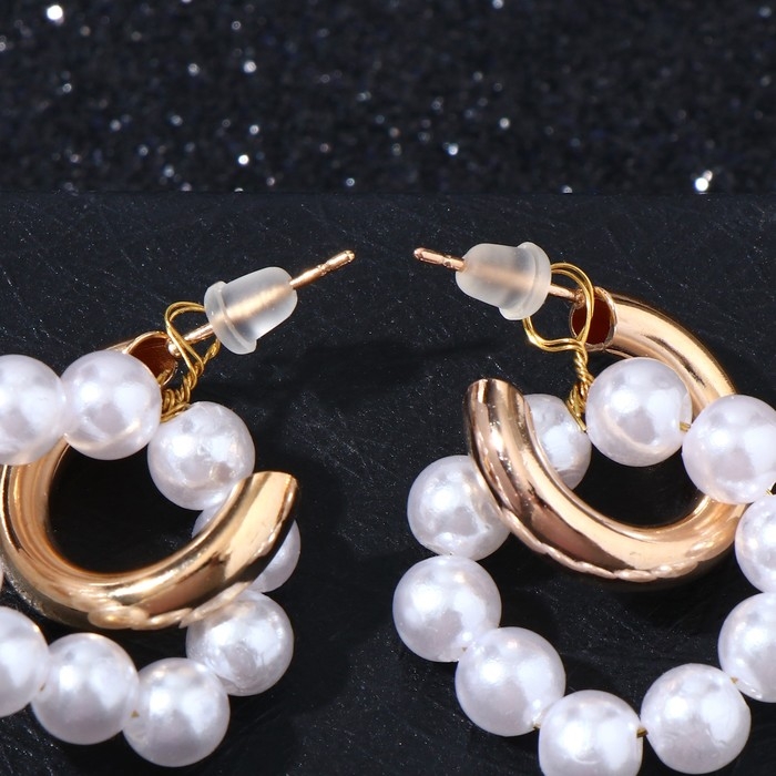 Серьги со съёмным элементом «Трансформер» два жемчужных кольца, цвет белый в золоте Серьги со съёмным элементом «Трансформер» два жемчужных кольца, цвет белый в золоте