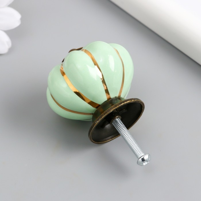 Ручка для шкатулки керамика, металл Ручка для шкатулки керамика, металл "Тыковка" фисташка 4х4х4 см