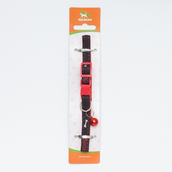 Ошейник Ошейник "Джинс" полиэстер с бубенчиком, 34 х 1 см, черно-красный