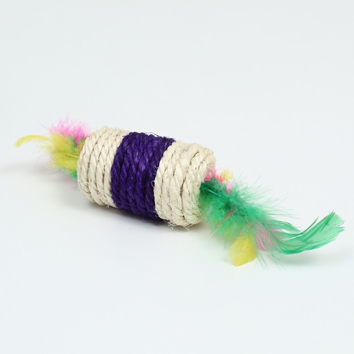 Игрушка-погремушка сизалевая  Игрушка-погремушка сизалевая "Конфетка", 6,5 х 3,5 см, белая/фиолетовая