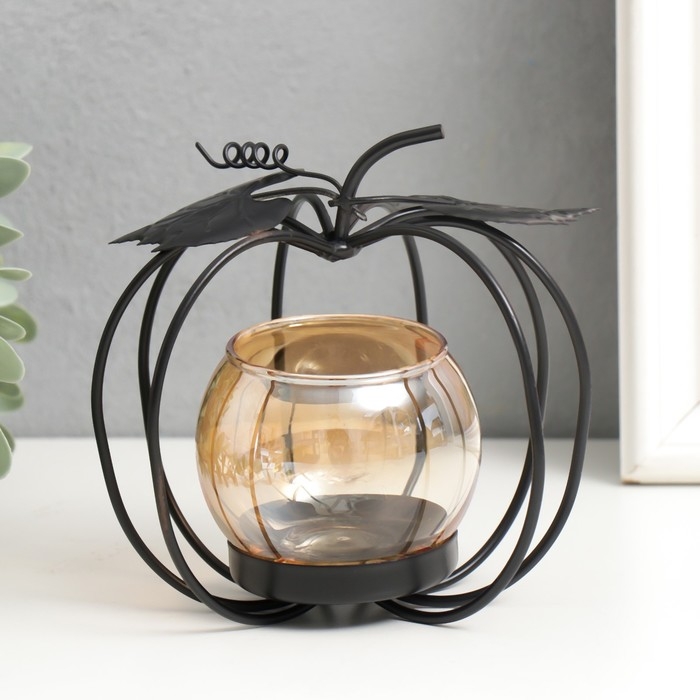 Подсвечник металл, стекло на 1 свечу Подсвечник металл, стекло на 1 свечу "Яблочко" d-4 см 11х9х12 см