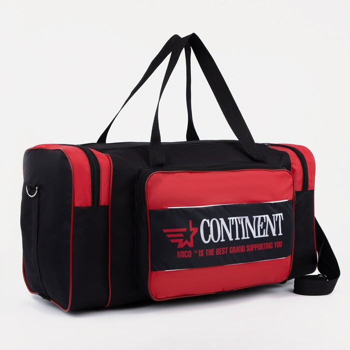 Сумка спортивная мужская на молнии, 3 наружных кармана, большой размер, цвет чёрный/красный