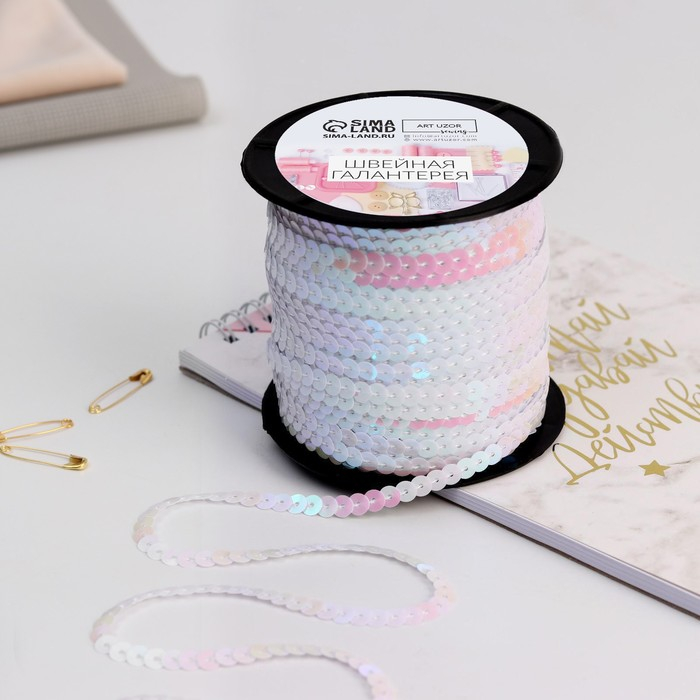 Пайетки на нити, перламутр, 6 мм, 91 ± 1 м, цвет белый №51 Пайетки на нити, перламутр, 6 мм, 91 ± 1 м, цвет белый №51