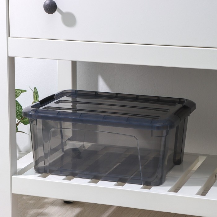 Контейнер для хранения с крышкой «Кип», 11 л, 37,5×28,5×16 см, цвет чёрный прозрачный Контейнер для хранения с крышкой «Кип», 11 л, 37,5×28,5×16 см, цвет чёрный прозрачный