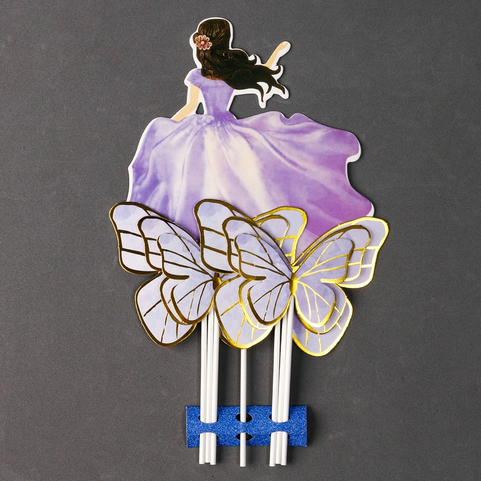 Набор топперов «Девушка с бабочками», набор 7 шт., цвет фиолетовый Набор топперов «Девушка с бабочками», набор 7 шт., цвет фиолетовый