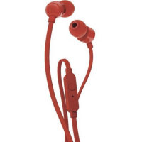 Наушники JBL T110, вакуумные, микрофон, 100дБ, 16 Ом, 3.5 мм, 1.2 м, красные