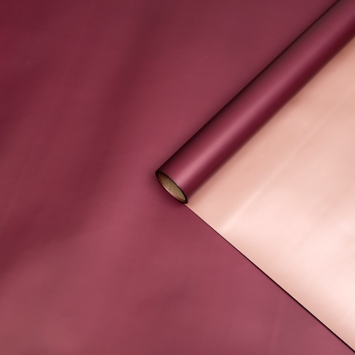 Пленка матовая для цветов, двухсторонняя, Пленка матовая для цветов, двухсторонняя, "Зефир", бордовый- бежевый, 57 см х 5 м